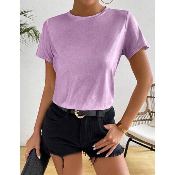 Purple French Inspired Sparkle Princess T-Shirt f Round Neck - Picture 5 of 5